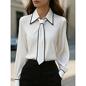 رخيصةأون بلوزات رسمية-نسائي أنيقة بلوزة من الساتان بلوزة كنزات حريرية Buttons لون الصلبة أنيق أساسي كاجوال كم طويل قبعة القميص قمصان عادية مناسب للبس اليومي عمل أسود أبيض كاكي الربيع الخريف الشتاء