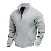 levne Fleecová mikina s kapucí-Pánské Mikina Flísová mikina Svetr Čtvrtletní mikina na zip Velbloudí Světle šedá Stojáček Bez vzoru Klokaní kapsa Ležérní Denní Sporty a outdoor Šik ven Chladný Sportovní oblečení Podzim zima Jaro
