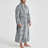 Недорогие Халаты-Муж. Домашняя одежда Ночная рубашка Ночная сорочка Банное платье Полотняное плетение Стиль Удобная обувь Дом Повседневные Хлопок Сохраняет тепло Дышащий V-образный вырез Длинный рукав Осень Зима