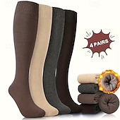 Χαμηλού Κόστους θέρμανση &amp; ψύξη-4 ζευγάρια γυναικείες θερμικές κάλτσες πάνω από το γόνατο, χοντρές, μαλακές, ζεστές χειμωνιάτικες μακριές κάλτσες για κρύο καιρό, ζεστές, casual κάλτσες μέχρι το γόνατο για πεζοπορία, σκι και