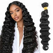 baratos 1 pacote de fios de cabelo humano-Cabelo humano brasileiro 1B # cor preta natural, solto, tom profundo, 1 pacote de 10 a 30 polegadas