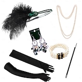 abordables Accesorios y más-Conjunto Rugido 20s 1920s Retro Antiguo Diadema de estilo flapper Para la Cabeza Conjunto de accesorios El gran Gatsby Chica de la aleta Pluma Disfraz Mujer Navidad Carnaval Mascarada Fiesta temática