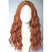 baratos Perucas Históricas-Peruca longa ruiva natural, peruca ruiva longa e encaracolada para fantasias, peruca sintética ruiva acobreada ondulada de 71 cm (28 polegadas) para festas de carnaval