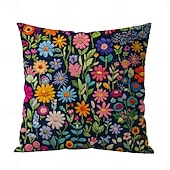 cheap Textured Throw Pillows-Floral Pattern Pillow Cover 2D Flat Print Soft Comfortable Cushion Case with Faux embroidery for Living Room Sofa Bedroom Home Decoration
