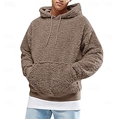baratos Moletom com capuz de lã-Homens Moletom Moletom de lã Moletom com capuz forrado de lã Preto Rosa Verde Café Cinzento Com Capuz Tecido Patchwork Bloco de cor bolso canguru Desportos e Ar livre Casual Diário Roupa de rua Legal