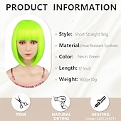 baratos Perucas de Carnaval-Peruca de Carnaval 2026 Vermelho Azul Branco Liso Bob Curto Peruca sintética para festivais Mardi Gras Parada Cabelo para fantasia de cosplay para Feminino