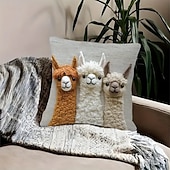  Vintage Alpaca Friends Pillow Cover 2D Flat Print Decorative Cushion Case Modern Style Soft Linen Throw Pillow for Sofa Bedroom Living Room Decor