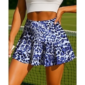 preiswerte Damenröcke &amp; Skorts-Damen Tiermotiv Leopard Lässiger Rock Tennisröcke Patchwork Tasche 2 in 1 UPF50+ UV-beständig Mehrlagig Volleyball Tennis Badminton Shorts Rock Blau Purpur Dunkelblau Tennisbekleidung
