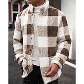 Недорогие Толстовка с капюшоном из флиса-Муж. Толстовка Флисовая толстовка Флисовая жилетка Синий Хаки Воротник-стойка В клетку Карман Для занятий спортом Повседневные Праздники Полиэстер Уличный стиль Классический На каждый день Осень Зима