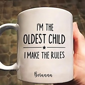  Gepersonaliseerde cadeaumok voor een oud kind, aangepaste naam, keramische koffiemok, wie maakt de regels, 11/15 oz, witte verjaardag, kerstmis, familie, humor, koffiemokken, bekers