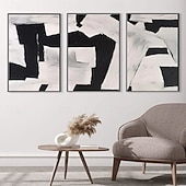 お買い得  抽象画-手描きの油絵、黒、グレー、白、モダン、抽象、キャンバスの油絵、ミニマリスト、テクスチャ、壁アート、手作りの絵画、リビングルーム、壁アート、ホームデコレーション