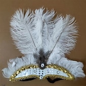 cheap Accessories-Carnival 2026 Rio Carnival Samba Accessories Hot Pink Ostrich Feather Headdress for Women - Sequin Rhinestone Headpiece - Carnival Showgirl Mardi Gras Costume Brazil Festival Performance Costume