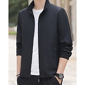 abordables Vestes de course-Homme Couleur Unie Veste zippée blouson aviateur Manteaux décontractés Printemps &amp; Automne avec poches manche longue Athleisure Imperméable Léger Salle de sport Randonnée Course Entraînement Noir