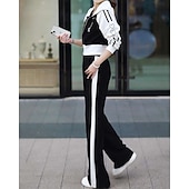 رخيصةأون بدلات رياضية-نسائي سويت شيرت بسحاب بنطلون واسع الساق بدلة رياضية من قطعتين رباط ألوان متناوبة أطقم ملابس رياضية الخريف أسود أبيض المشي لمسافات طويلة مهنة ركض كم طويل رياضة ألبسة رياضية مرن نسبياً عادي