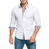 abordables Camisas de vestir para hombres-Men's Shirt Dress Shirt Casual Shirt Button Up Shirt Plain Formal Wedding Blue White Red Long Sleeve Lapel Summer Spring Clothing Apparel Patchwork