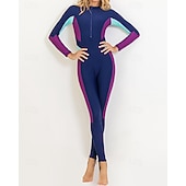cheap One Pieces Rash Guards-Women's Full Body Rash Guard One Piece Surfing Suit Color-blocking with Built in Bra  UPF 50+ Tummy Control Long Sleeve Diving Suit Surfing Canoeing Snorkeling Winter