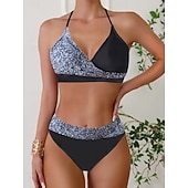 billiga Tankinis-Kvinnors Tankini 2-delad baddräkt med fräck midjekontroll hög midja slank rygglös semester strandkläder halterneck ärmlös baddräkt