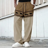 billiga träningsbyxor med tryck för män-Herr Geometrisk Varg Indisk kultur Joggingbyxor Långbyxor Casual byxor Medium Midja Vintage retro Utomhus Jakt Träningspass Elastisk dragsko i midjan Raka byxor med fickor Vår Höst 3D-tryck Gul