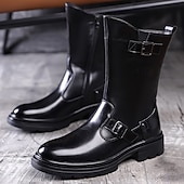 abordables Bottes de combat-Bottes militaires noires pour hommes en similicuir avec boucles – élégantes et pratiques, adaptées aux aventures en plein air et aux activités décontractées