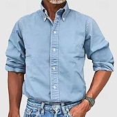 cheap Men's Button Up Shirts-Men's Shirt Summer Shirt Casual Shirt Button Up Shirt Acid Wash Shirt Blue Pink Navy Blue Long Sleeve Plain Turndown Casual Daily Classic Clothing Apparel Cotton Fashion Business Modern Smart Casual