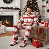 economico Ciabatte e infradito da uomo-pantofole da uomo con slitta natalizia - scena invernale con Babbo Natale e renne, comode pantofole foderate in pile per il comfort durante le vacanze, il relax e le occasioni festive