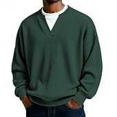 preiswerte Cordhosen T-Shirts-Herren Cordhemd T-Shirt Langarm V Ausschnitt Herbst Winter Texture Täglich Lässig Streetstyle Oversize Locker Outdoor Straße Lässig Schwarz Dunkel Blau Purpur Top T-Shirt für Herren