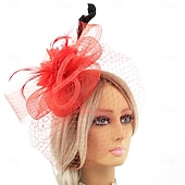 cheap Fascinators-Headdress Tulle Feather Fedora Hat Wedding Tea Party Horse Race Cocktail Elegant Vintage With Feather Headpiece Headwear