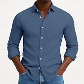 abordables Chemises décontractées intelligentes pour hommes-Homme Chemise Chemise en velours côtelé Chemise Boutonnée bleu marine manche longue Uni Col Rabattu Occasionnel Quotidien Boutonné Vêtement Tenue Coton Mode Streetwear Classique Occasionnel