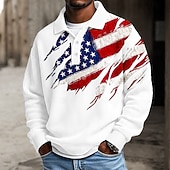 voordelige Patriottische 250 Polos-4 juli 2026 250e Voor heren Amerikaanse Amerikaanse vlag Polo Met Textuur Lange mouw Poloshirt Revers Casual Sportkleding Alledaagse kleding 3D-afdrukken Lente Herfst Winter blauw Wit Rood