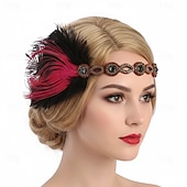 billige Tilbehør og mer-Retro / vintage De livlige 20-årene 1920-tallet Flapperpannebånd i 1920-stil Hodeplagg Hårtilbehør Den store Gatsby Fjær Kostyme Dame Jul Karneval Maskerade Retro-temafest Charleston-dans Voksen