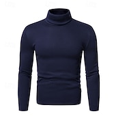 tanie sweter męski sweter-Męskie Sweter Sweter sweter Prążkowany Robić na drutach Zwykłe topy Dzianiny Dopasowany krój Równina Golf Dzianina Nowoczesny Codzienny Dzienne zużycie Odzież Jesień i zima Wino Czarny S M L