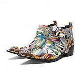 halpa Ensiluokkaiset nahkasaappaat-Miesten värikkäät ja taiteelliset aidosta nahasta valmistetut nilkkurit - monivärinen muotoilu vetoketjulla ja kiiltävillä metallisilla yksityiskohdilla, ihanteellinen muodikkaaseen vapaa-ajan käyttöön ja erityistilaisuuksiin