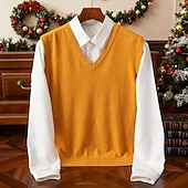 tanie sweter męski sweter-Męskie Sweter sweter Kamizelka Sweter z dzianiny Prążkowany Robić na drutach Zwykłe topy Dzianiny Równina W serek Moda Podstawowy Urlop Dzienne zużycie Odzież Wiosna Jesień Żółty Czerwony S M L
