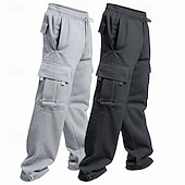 abordables Fret-Paquets multiples 2 pièces Homme Bleu marine + noir Jogging Cargo Pantalons Cordon de serrage Taille Élastique Uni Vacances Tenue quotidienne Polyester Printemps