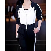 رخيصةأون بدلات رياضية-نسائي سويت شيرت بسحاب بنطلون واسع الساق بدلة رياضية من قطعتين رباط ألوان متناوبة أطقم ملابس رياضية الخريف أسود أبيض المشي لمسافات طويلة مهنة ركض كم طويل رياضة ألبسة رياضية مرن نسبياً عادي