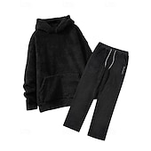 preiswerte einfache Trainingsanzüge-Zweiteiliger Fleece-Trainingsanzug für Herren – schwerer Hoodie und Jogginghose, einfarbige Sport-Streetwear mit Taschen