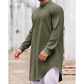 abordables Robes de Chambre-Homme Loungewear Chemise de Nuit Uni Élégant Confort Maison Quotidien Coton Respirant Col montant manche longue Printemps Automne Noir Blanche