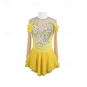 זול שמלות החלקה אמנותית-שמלה להחלקה אמנותית בגדי ריקוד נשים בנות החלקה על הקרח שמלות צהוב טלאים חור לאגודל רשת ספנדקס סטרצ'י (נמתח) הדרכה אימון מקצועי ביגוד להחלקה על הקרח שמור על חום הגוף קריסטלים / אבנים נוצצות שרוול ארוך