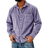 economico camicie casual da uomo-Per uomo Camicia Camicia casual Camicia di Velluto a Coste Blu Nero Viola Grigio Manica Lunga Semplice Bavero Casuale Uscire Tasca Abbigliamento Moda Retrò Vintage Casual