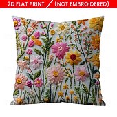 cheap Textured Throw Pillows-Floral Pattern Pillow Cover 2D Flat Print Soft Comfortable Cushion Case with Faux embroidery for Living Room Sofa Bedroom Home Decoration