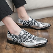 economico Mocassini-scarpe slip-on da uomo con stampa leopardata: calzature casual eleganti con dettagli dorati lucidi, ideali per feste, uscite serali ed eventi speciali