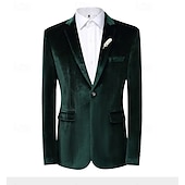 billige Herre Klassiske Blazere-Herre Vinterfrakk Fløyelsblazere Formell Festkveldsklær Fest Klassisk Høst Høst vinter 100% Polyester Fløyel Helfarge Enkelt Brystet Enn-knapp Blazer Rød Kongeblå Lilla Grønn