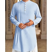 abordables Robes de Chambre-Homme Loungewear Chemise de Nuit Uni Élégant Confort Maison Quotidien Coton Respirant Col montant manche longue Printemps Automne Noir Blanche