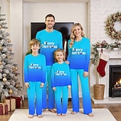 olcso gyerek karácsonyi pizsama-Családi nézés Karácsony Karácsonyi családi pizsama Pizsamák Családkészletek Grafika Gradiens Karácsonyi minta Otthon Nyomtatott Medence Sötétsárga Világoszöld Hosszú ujj Napi Hozzá illő ruhák