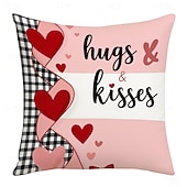 cheap Textured Throw Pillows-Pink Heart Letter Pillowcase Set Double Sided Print Valentine Day Decorative Cushion Covers for Living Room Sofa Throw Pillows Romantic Home Decor