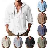 preiswerte Herrenhemd zum Knöpfen-Herren Hemd Sommerhemd Freizeithemd Strandhemd Knopfhemd Marineblau Langarm Einfach Mit Kapuze Lässig Täglich Tasche Bekleidung Baumwolle Mode Lässig Bequem