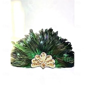 voordelige Accessoires-Carnaval 2026 Rio Carnaval Samba Accessoires Bruin Oranje Veer Hoofdband voor Dames - Gouden Pailletten Showgirl Hoofddeksel - Mardi Gras Accessoire Brazilië Festival Prestatie Kostuum