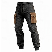 baratos Calças Cargo-Homens Waffle Calças Cargo Corredores Calças Calça casual Patchwork Bolsos Cintura elástica Bloco de cor Conforto Comprimento total Ao ar livre Casual Diário Férias Moda Preto Micro-Elástica