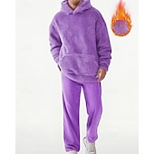 preiswerte einfache Trainingsanzüge-Zweiteiliger Fleece-Trainingsanzug für Herren – schwerer Hoodie und Jogginghose, einfarbige Sport-Streetwear mit Taschen