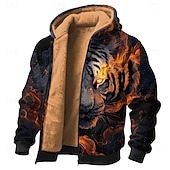 cheap Animal Print-Men's Tiger 3D Fleece Hoodie Jacket Sweatshirt Classic Fantasy Crew Neck Outdoor Camping Black Dark Blue Zip Up Fall Winter Designer S M L XL 2XL 3XL